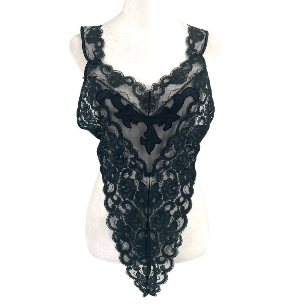 Vintage Victorias Secret Gold Label Lace Sheer Bodysuit Lingerie Black sz Medium